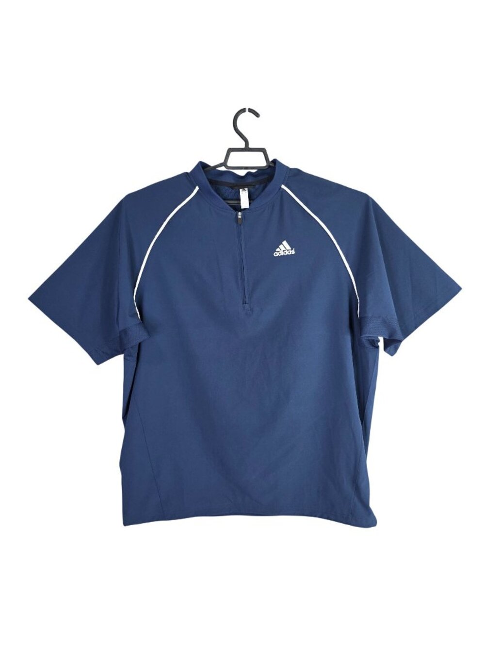 Mens Adidas Navy Blue 1/4 Zip Windbreaker Active Shirt Short Sleeve Size L